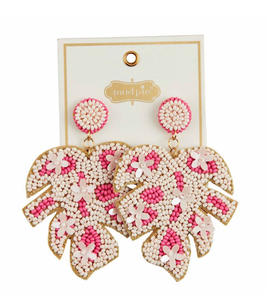 Mudpie Palm Leaf Beaded Trop Earring 81430041P