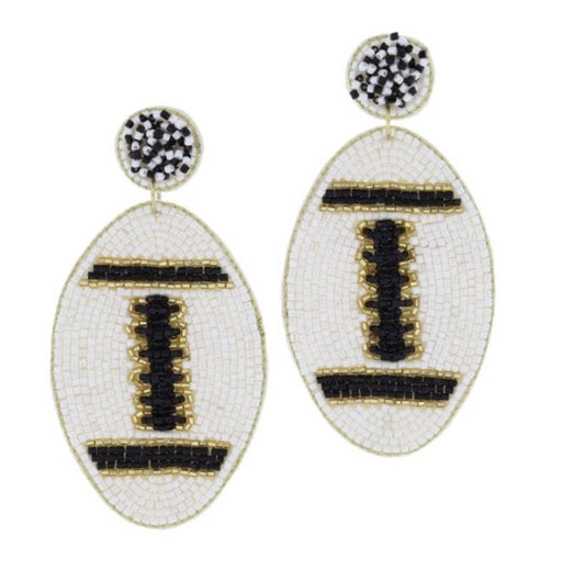 Jane Marie Black And Ivory Beaded Post With Black Gold Football Earrings