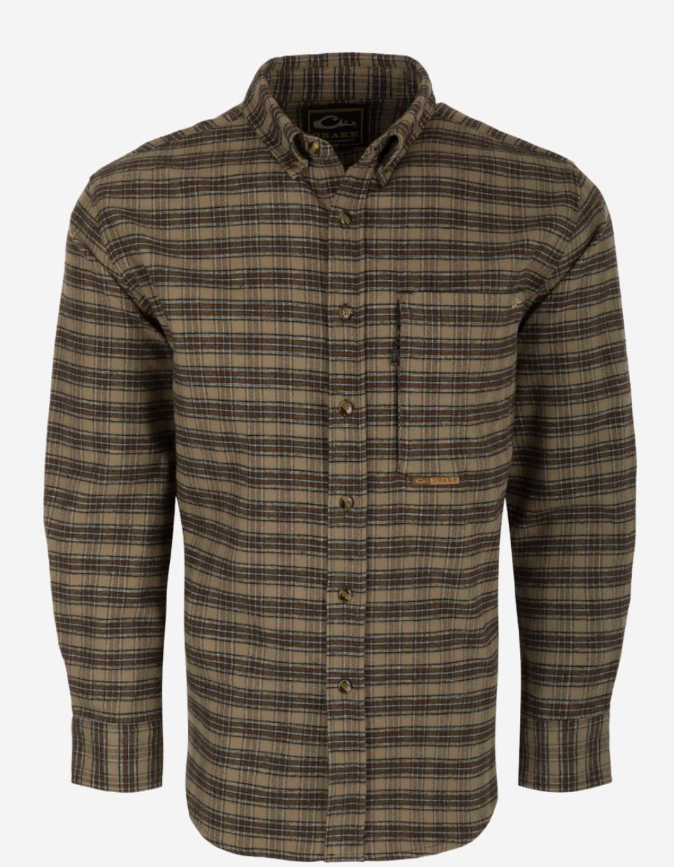 Drake Autumn Brushed Twill Shirt Trad/ Plaid L/S Timber Wolf Khaki