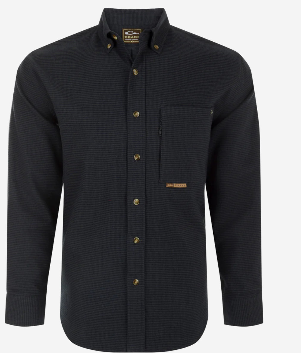 Drake Autumn Brushed Twill Houndstooth Shirt Night Sky Navy