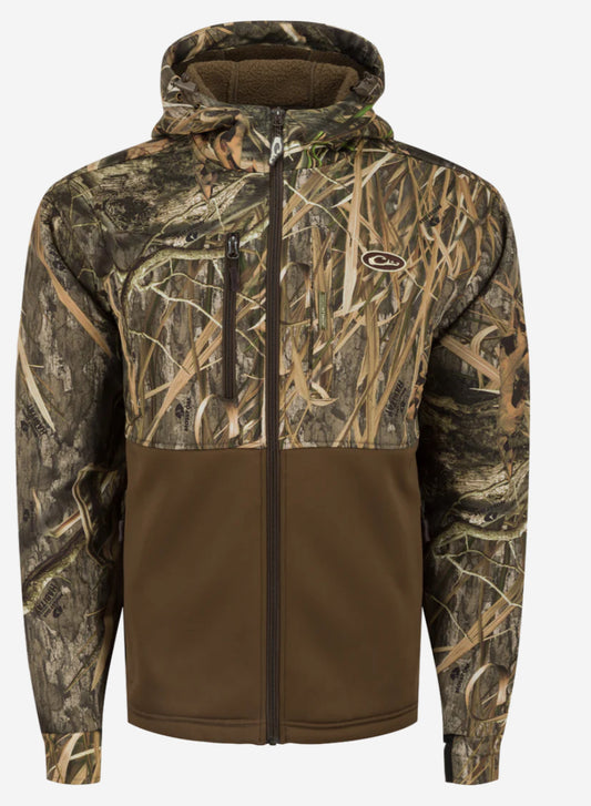 Drake MST Full Zip Hole Shot Hooded Windproof Eqwader Jacket Shadowgrass