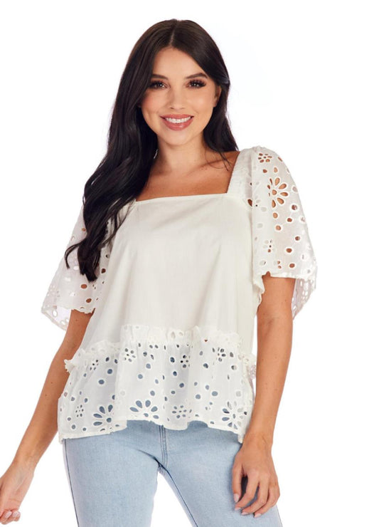 Mudpie Kieran  Eyelet Top White 85100178