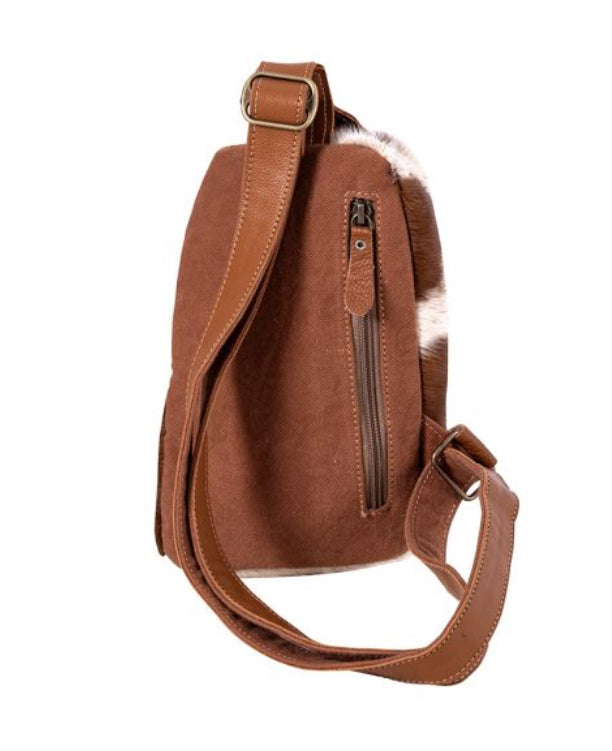 Myra Bag Robnette Ranch Fanny Pack Bag in Caramel & White