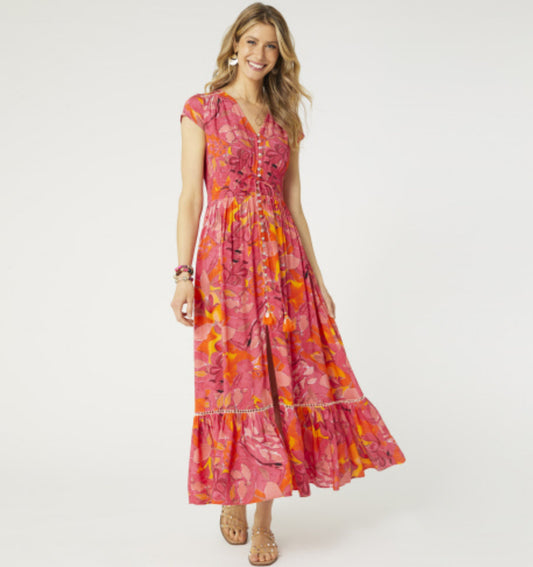 Coco+Carmen Aliya Button Front Maxi Dress Pink/Orange