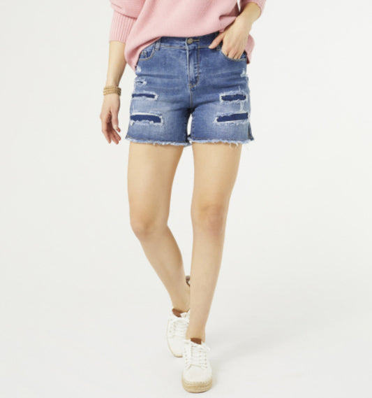 Coco+Carmen OMG ZoeyZip Shorts With Patchwork Dark Denim