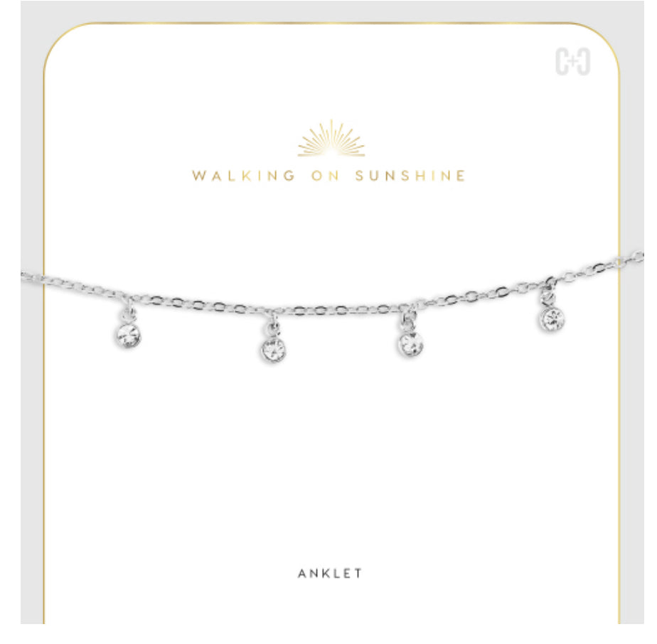 Coco + Carmen Kenya Anklet - Clear Stone Dangle Silver