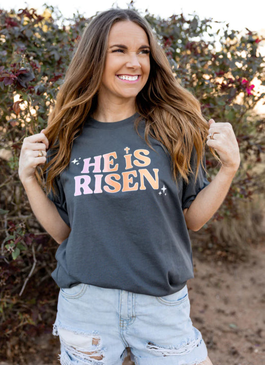 Jadelynn Brooke He Is Risen S/S Crew Heather Metal