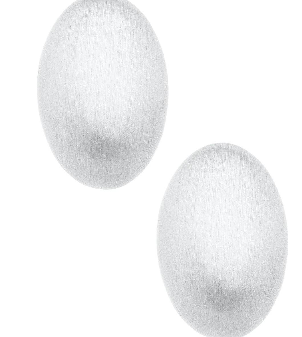 Canvas Icon Puffed Oval Stud Earrings In Satin Silver 25083E-SL