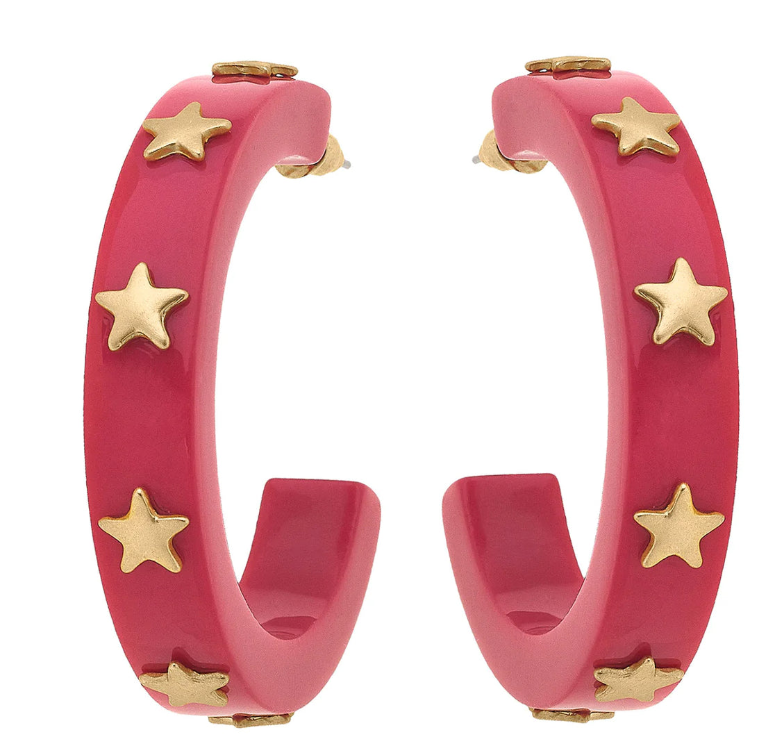 Canvas Darla Star Resin Hoop Earrings in Fuchsia 25004E-FU