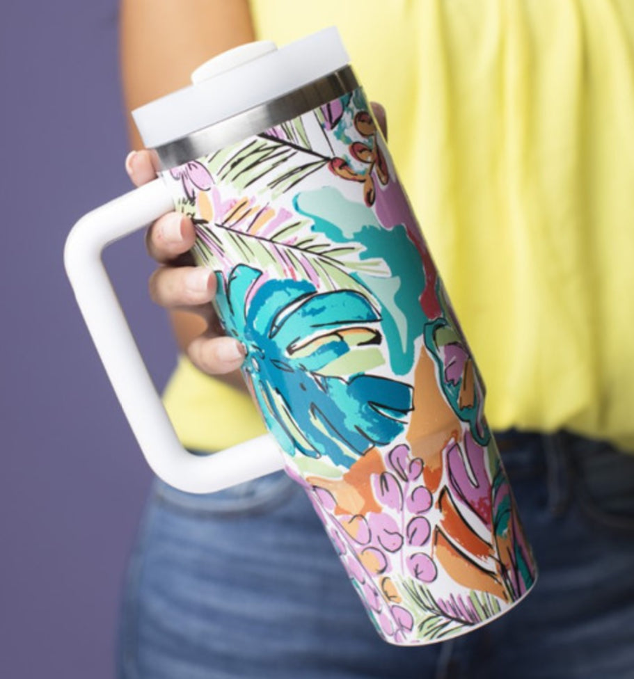 Jane Marie Tropical Paradise 30 oz Tumbler With Straw And Handle