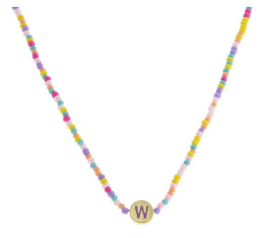 Jane Marie Kids Lavender Multi Bead Initial On Gold Disc Necklace