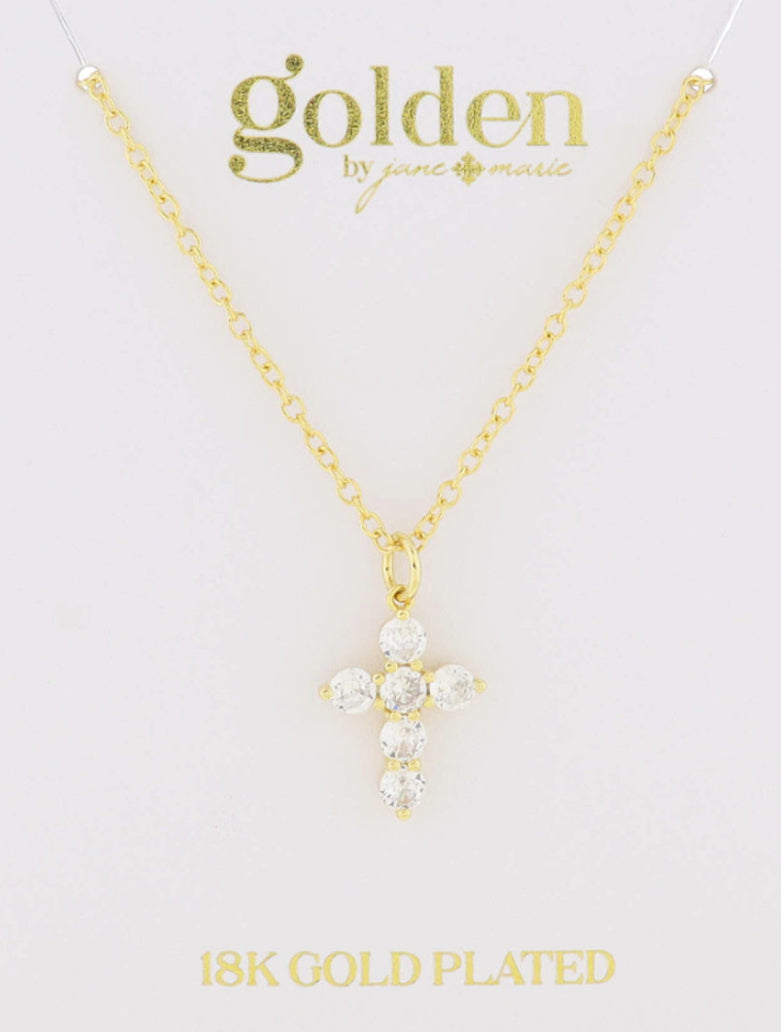 Jane Marie Gold Plated Chunky Cubic Zirconia Crystal Cross Necklace