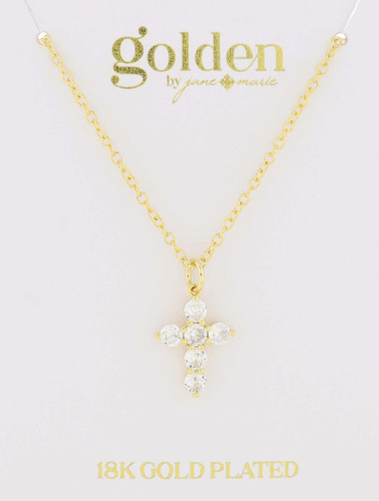 Jane Marie Gold Plated Chunky Cubic Zirconia Crystal Cross Necklace