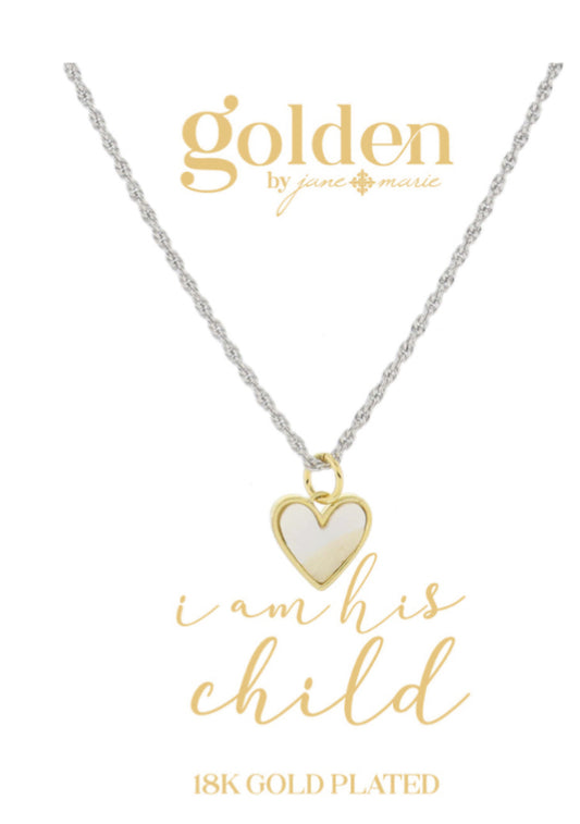 Jane Marie Gold Plated Shell Inlay Heart With White Gold Rope Chain Necklace