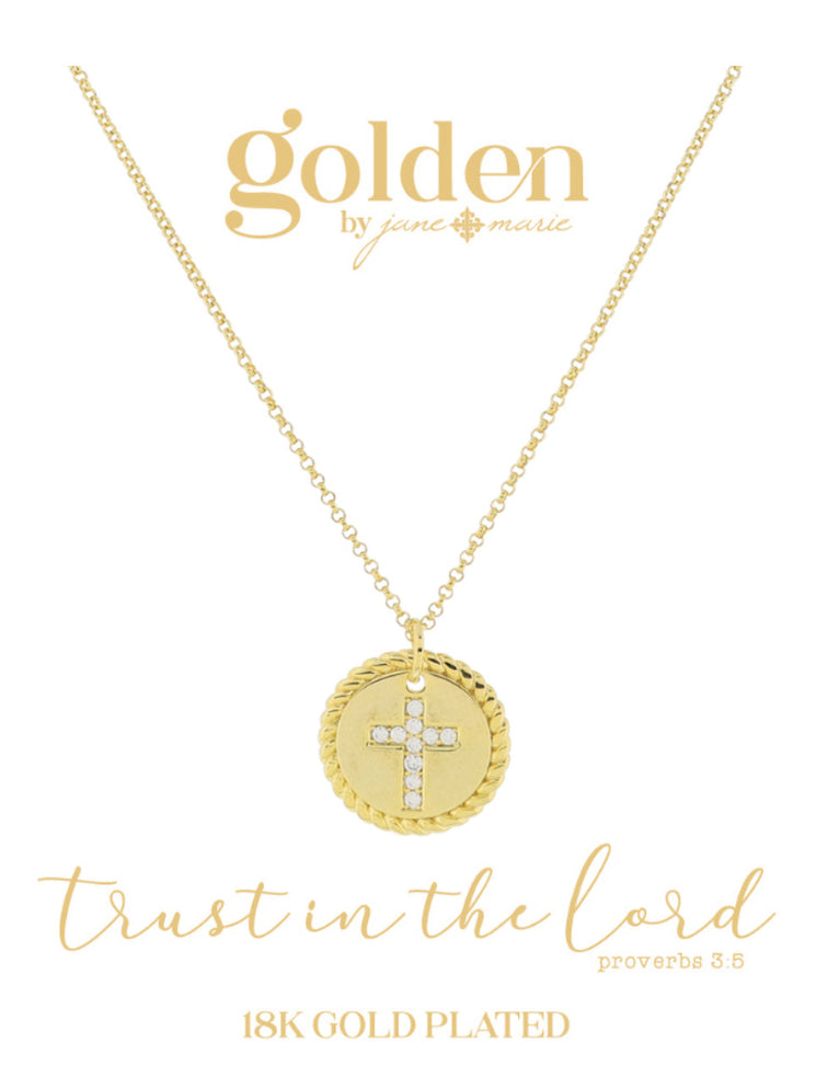 Jane Marie Gold Plated Twisted Edge Disc With Mini Crystal Cross