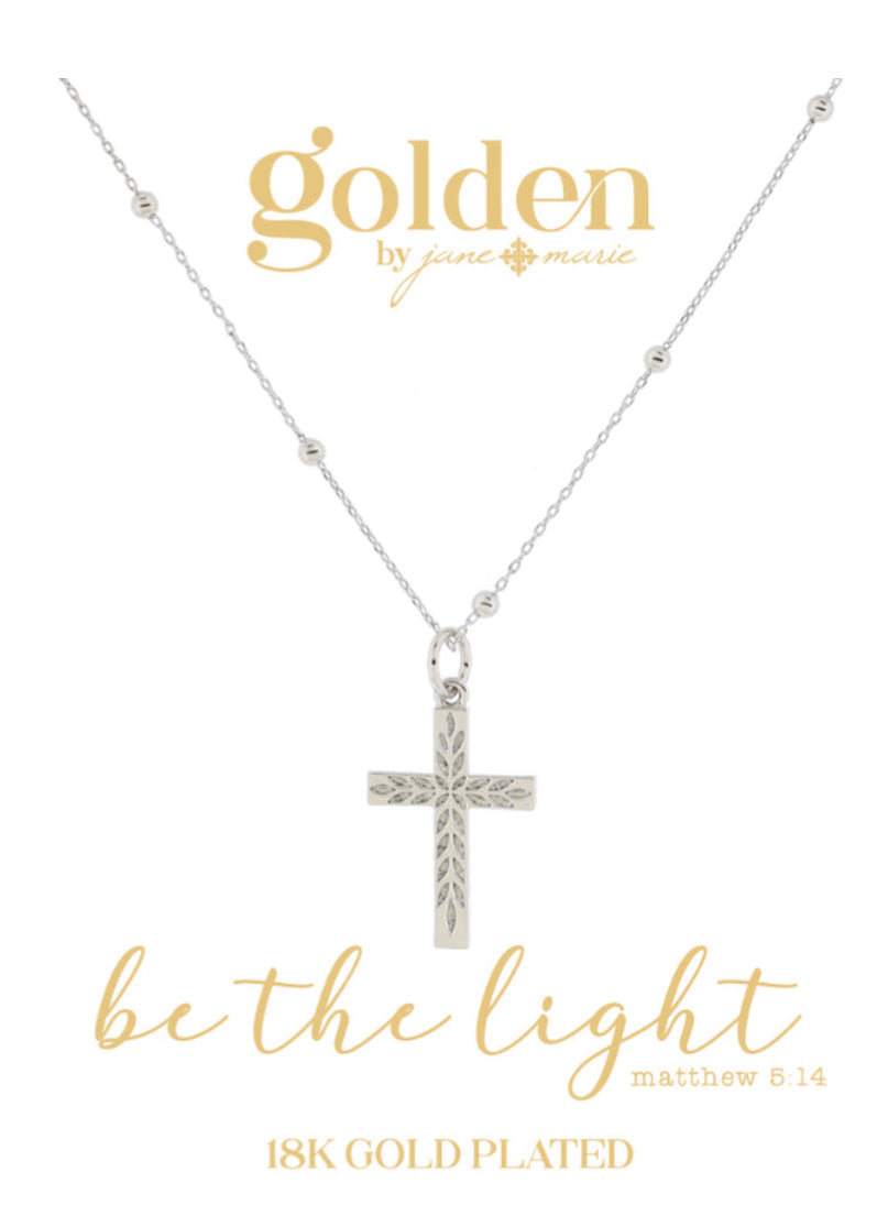 Jane Marie White Gold Plated Cross With Mini Leaf Detail Necklace