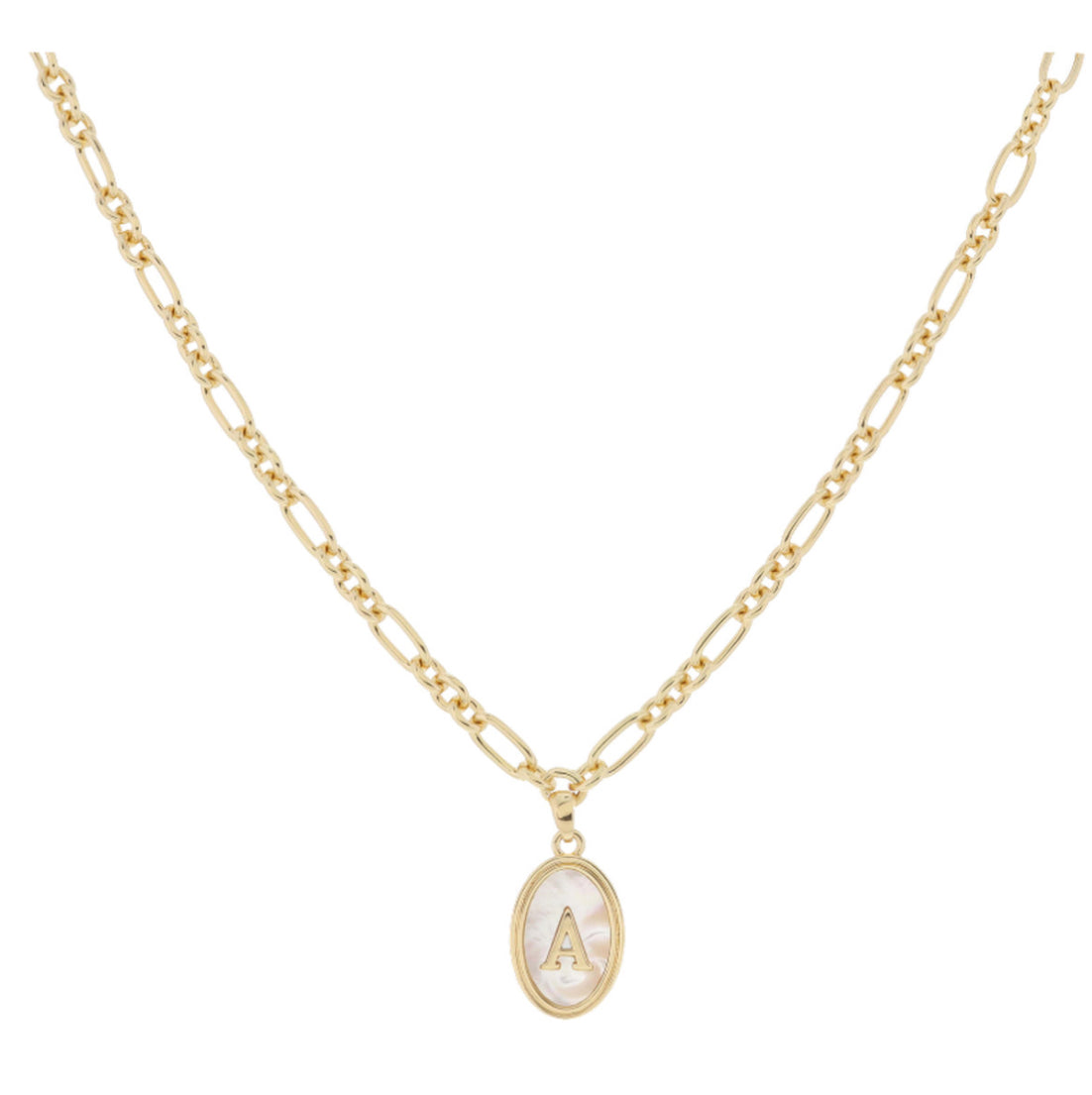 Jane Marie Gold Oval With White Shell Inlay Initial Necklace