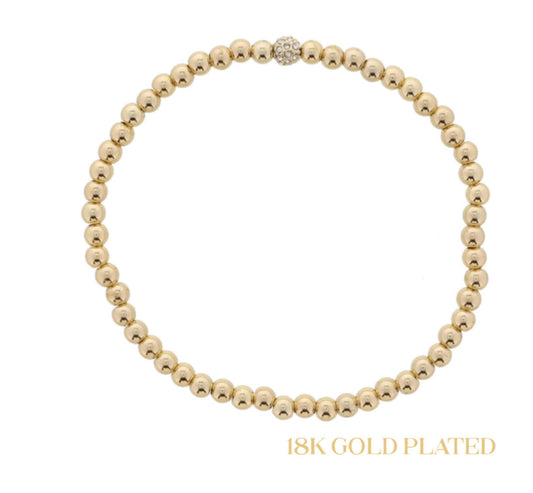 Jane Marie 18K Gold Plated Small Gold Ball Beaded With Mini Crystal Ball Bracelet