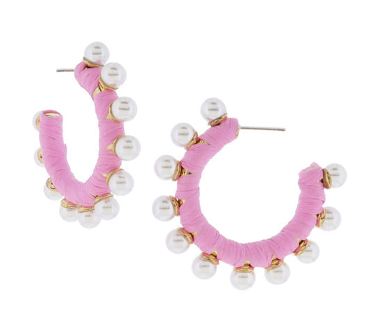 Jane Marie Pink Wrapped Tubular Hoop with Pearl Studs Earrings JM70566E-3