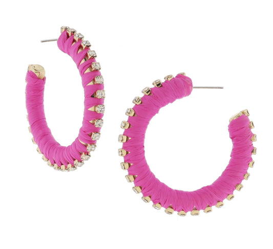 Jane Marie Hot Pink Wrapped  Hoop With Mini Crystal Studs Earrings JM70566E-5