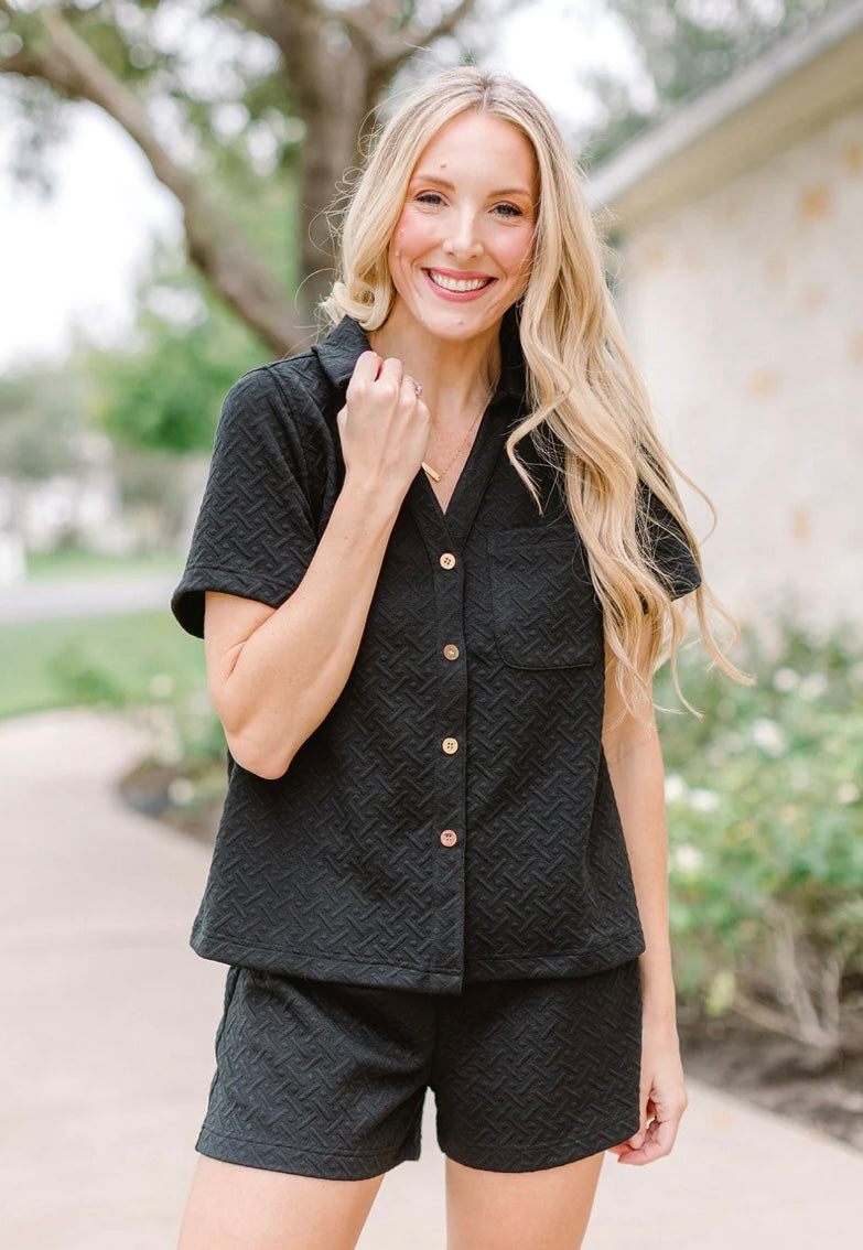 Mary Square Black Maren Top With Shorts Set