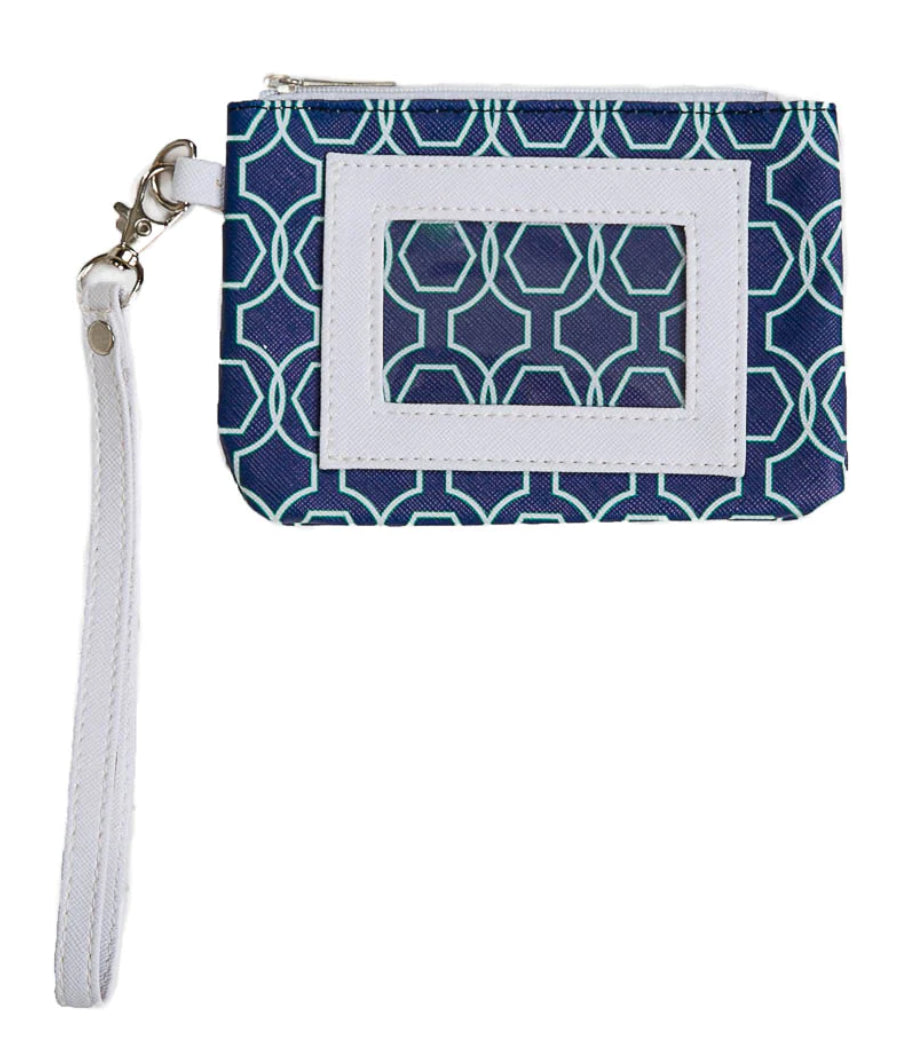 Top It Off ID Wristlet Navy Green Geometrc