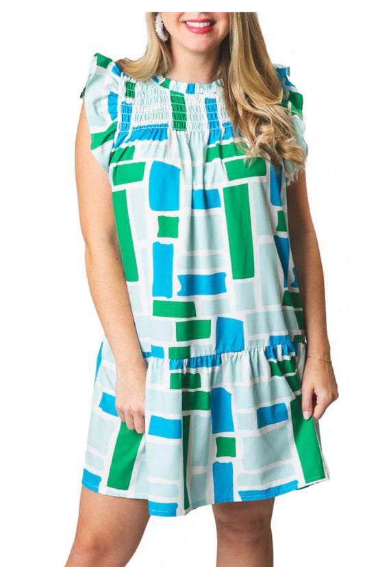 Top It Off Lola Dress Turquoise, Green, & Blue Bocks