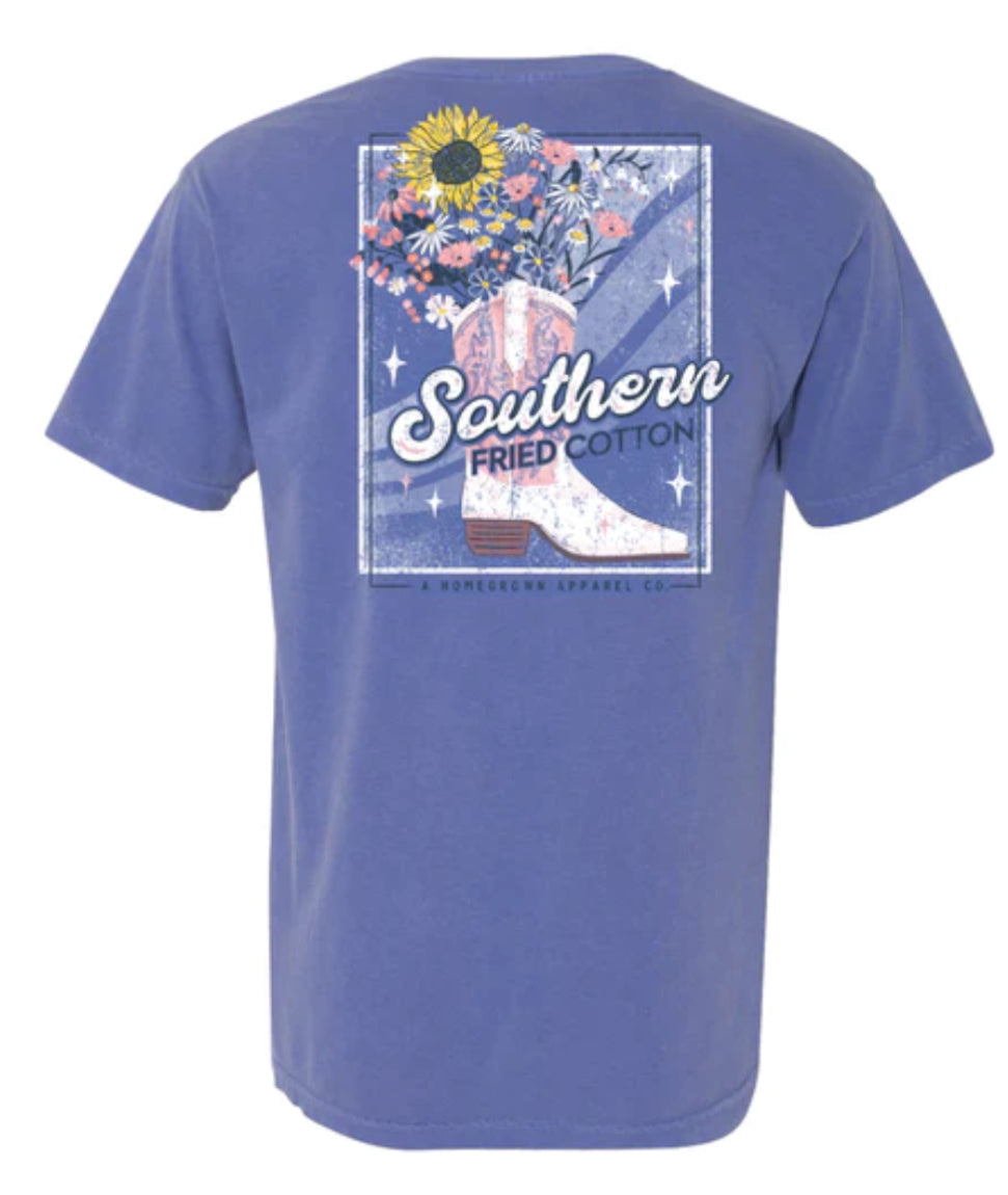 Southern Fried Cotton S/S Tee Boots In Bloom Periwinkle SFM12027