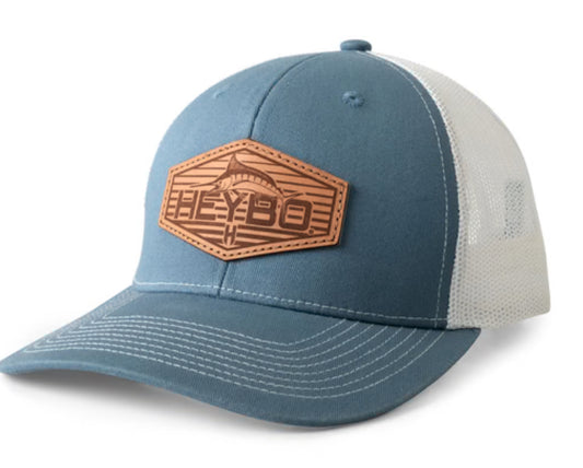 Heybo Leather Marlin Patch Mesh back Trucker Hat Slate/White Hey7510