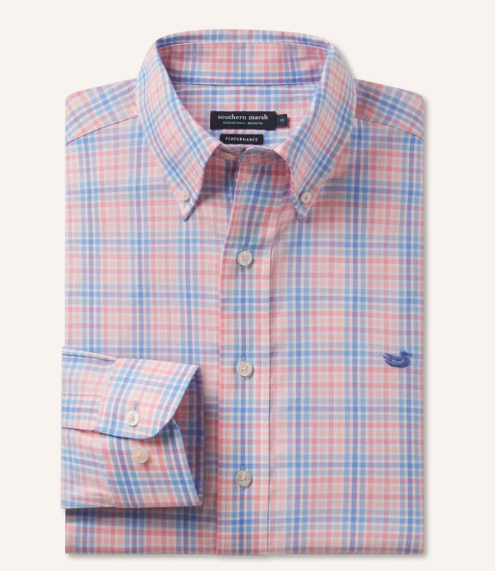 Southern Marsh Blount  Performance Dress Shirt Peach/Blue CBLP