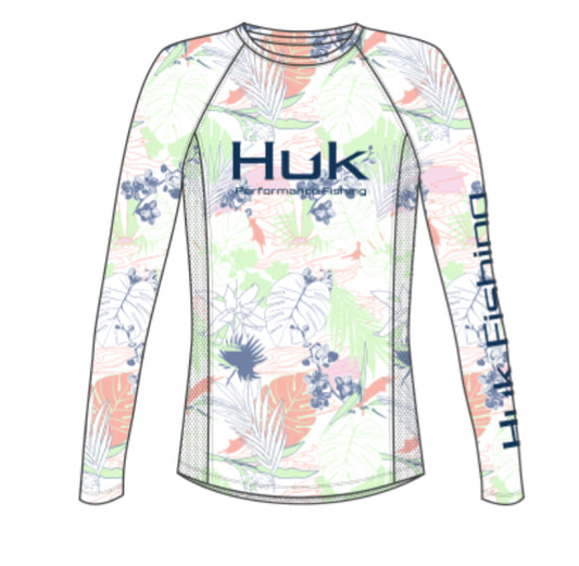 Huk Women’s Pursuit Crew Radical Botanical White Shirt