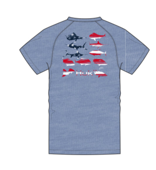 Huk Men’s KC Flag Fish Performance Tee Quiet Harbor Heather