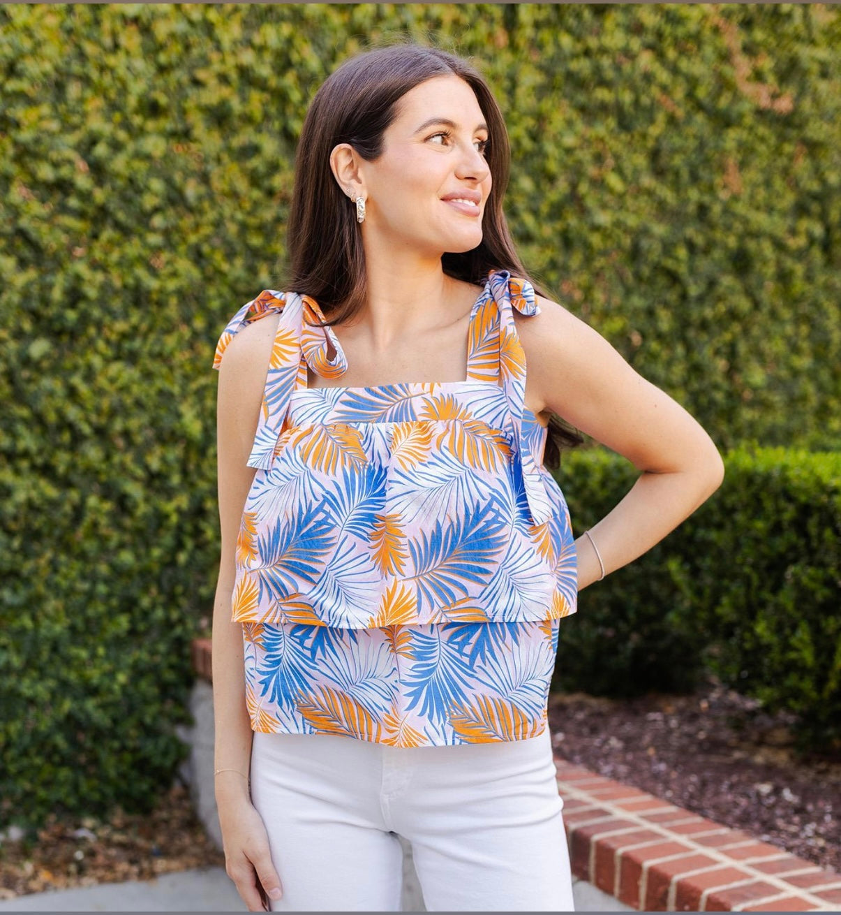 Mary Square Tropical Leaves Blue Sadie Top