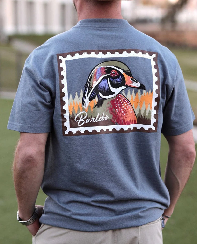 Burlebo Men’s S/S Tee  Wood Duck Stamp Blue Jean