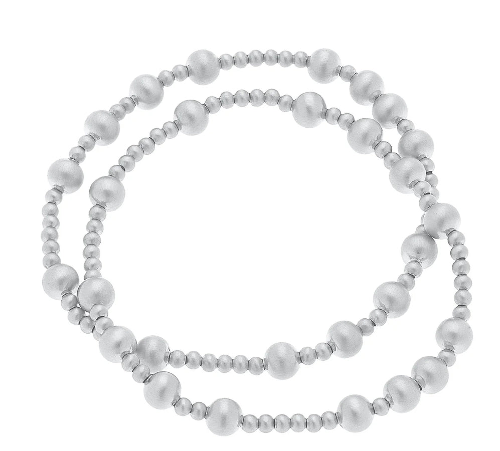 Canvas Shelby Ball Bead Stretch Bracelets (Set of 2) In Satin Silver