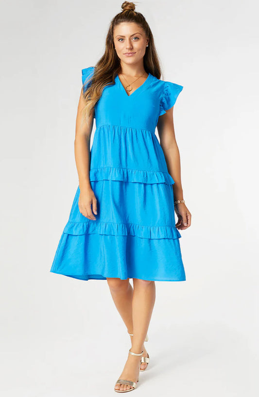 Coco+Carmen Gloria Flutter Sleeve Tiered Dress Cobaolt