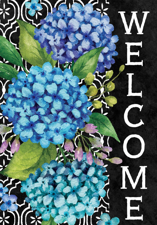 Custom Decor Hydrangeas On Black Small Flag