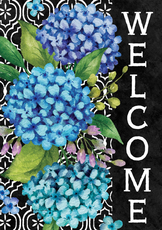 Custom Decor Hydrangeas On Black Large Flag