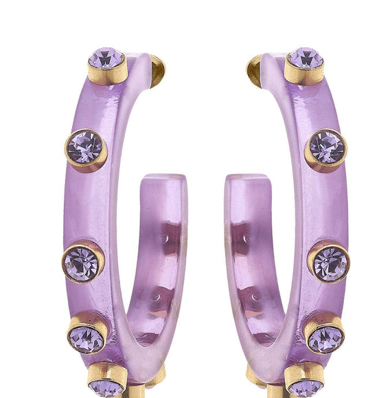 Canvas Renee Resin And Rhinestone Hoop Earrings In Lavender