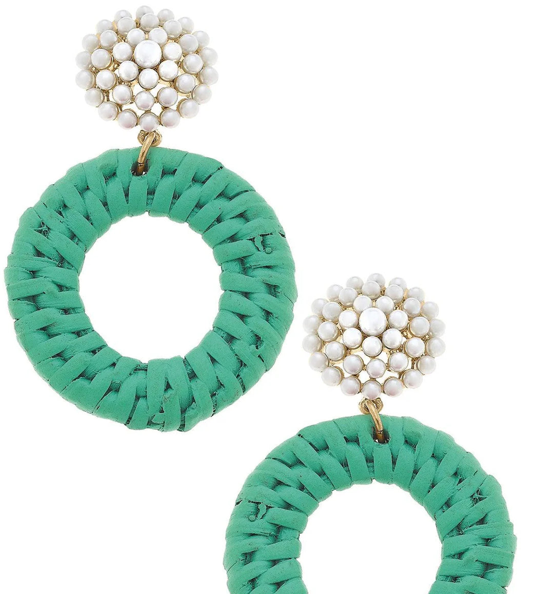 Canvas Elena Circle Wicker Pearl Drop Earrings In Green