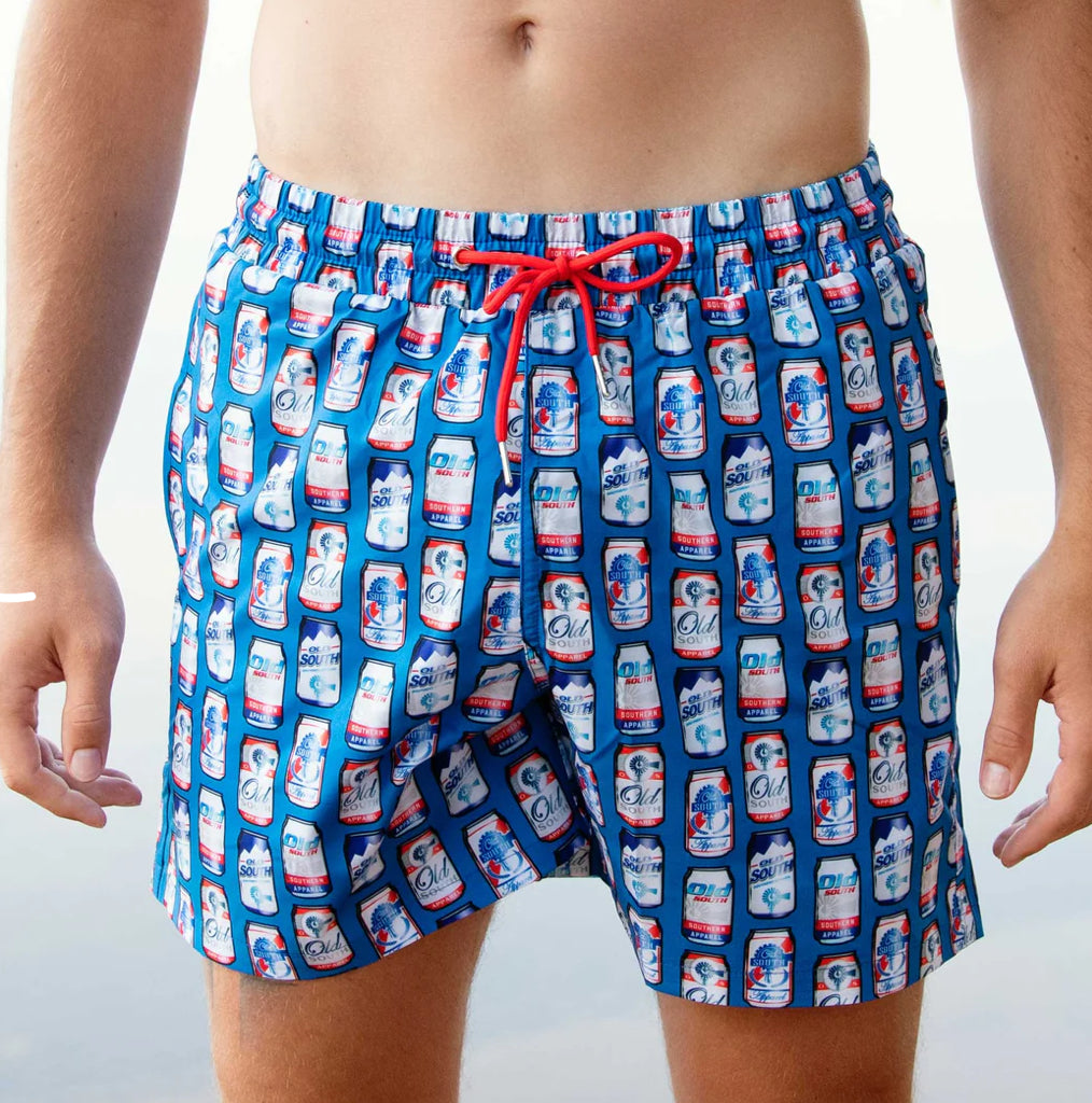 Old South Beer Me Soft Mesh Swim Trunks Flo-Blue