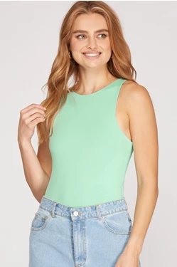 She & Sky Mint Sleeveless Crew Neck Bodysuit SY 3526