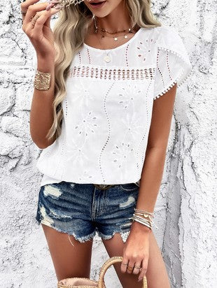 Ninexis Round Neck Short Sleeve Top White