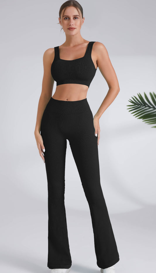 Sport Leopard Sport Bra and Flare Leggings Set Black