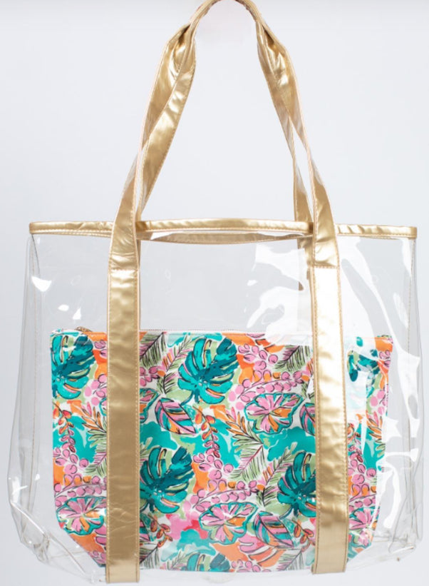 Jane Marie Tropical Dream Clear Tote With Insert, Patent leather