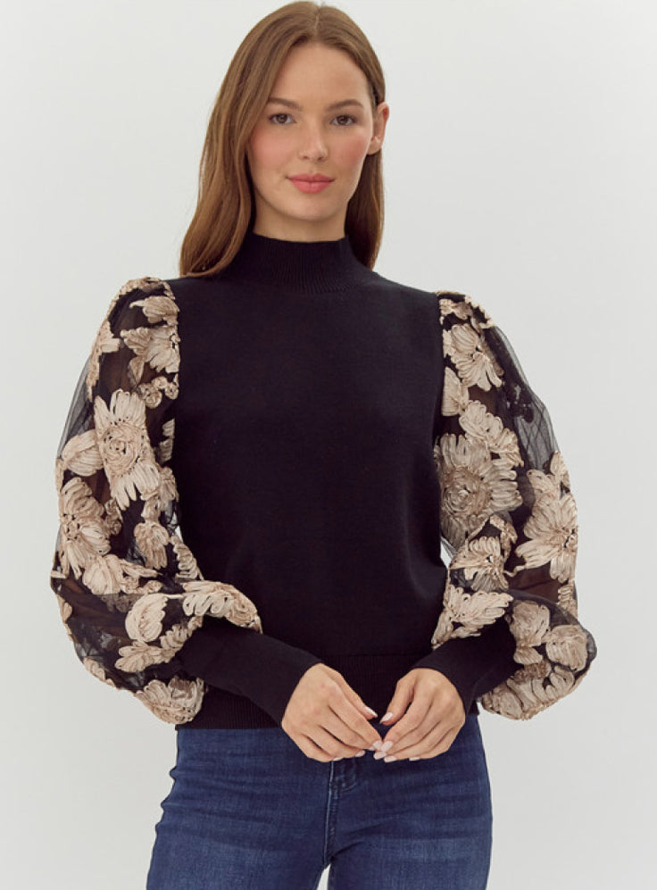 Jodifl Black Flower Sleeve Top