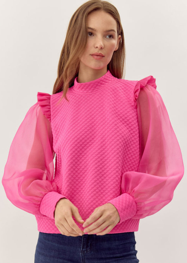 Jodifl Hot Pink Sweater With Sparkle Sleeves