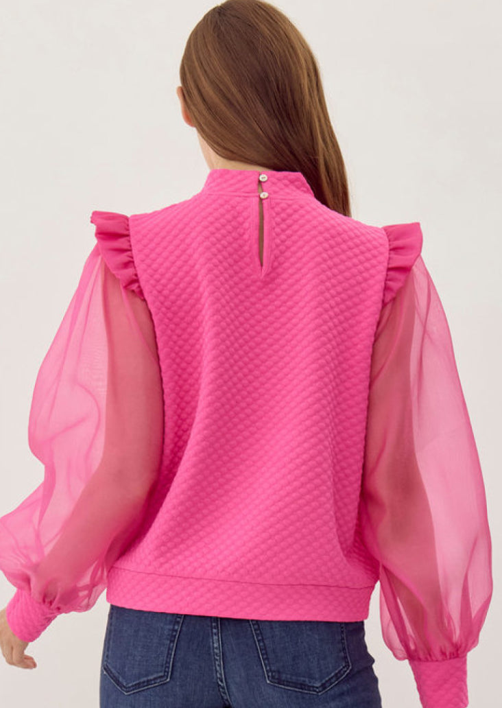 Jodifl Hot Pink Sweater With Sparkle Sleeves