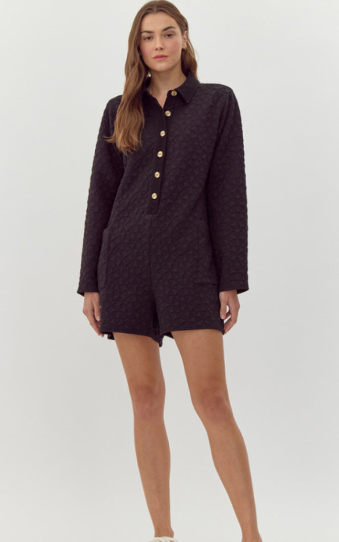 Jodifl Black Long Sleeve Romper With Buttons