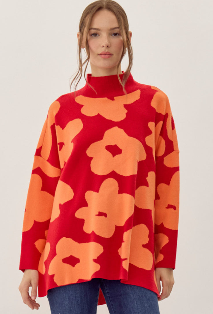 Jodifl Red/Orange Flower Sweater